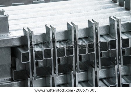 Hot-dip galvanized steel structure on the rack in warehouse before shipment