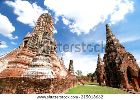 AYUTTHAYA-THAILAND- MAY 13 : Ruins of the monastery, ruins of the old pagoda, ruins Buddha statue & area in The old temple on May 13, 2014, Ayutthaya Province, Thailand