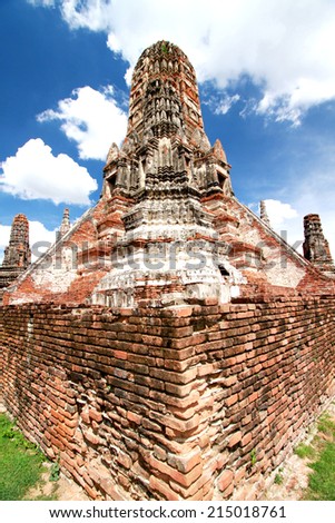 AYUTTHAYA-THAILAND- MAY 13 : Ruins of the monastery, ruins of the old pagoda, ruins Buddha statue & area in The old temple on May 13, 2014, Ayutthaya Province, Thailand