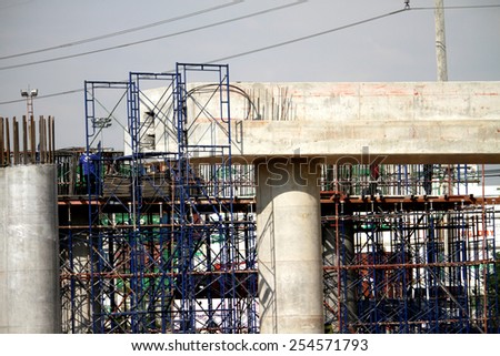 RAYONG-THAILAND-DECEMBER 25 : Construction of concrete bridge on the way on December 25, 2014 Rayong Province, Thailand.