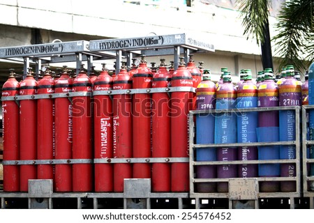 RAYONG-THAILAND-DECEMBER 25 : The tank of gas on the truck on December 25, 2014 Rayong Province, Thailand.