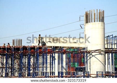 RAYONG-THAILAND-JANUARY 12 : The construction of the concrete bridge on the way on January 12 , 2015 Rayong Province, Thailand