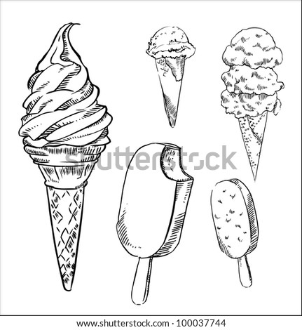 Set Sketches Of Ice Cream Stock Vector Illustration 100037744 ...