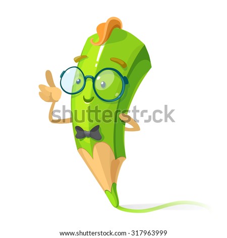 green pencil cartoon character nerd with glasses and a tie