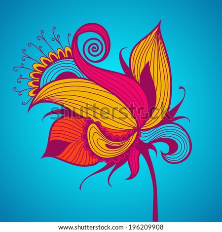 Exotic flower on blue background. Vector illustration