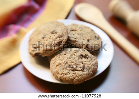 Homemade Butter and nuts cookies on table, selective soft focus