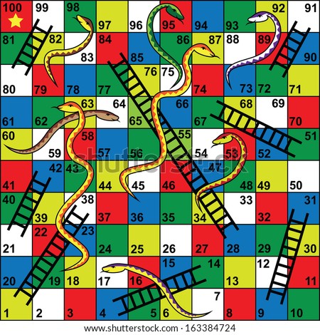 Snakes and Ladders Board Game, Snakes, ladders, start, finish 