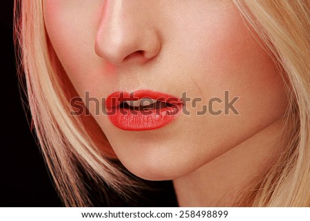 blonde withs scarlet lips studio portrait of a girl with blond hair luxury girl with beautiful lips