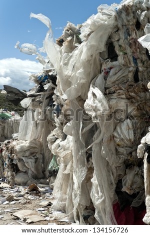 Pile of papers and plastics in a recycle center