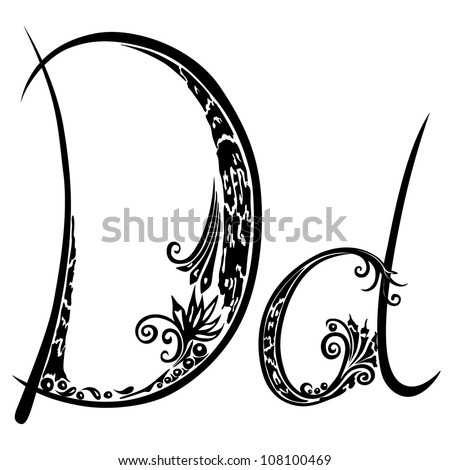 Letter D D In The Style Of Abstract Floral Pattern On A White ...