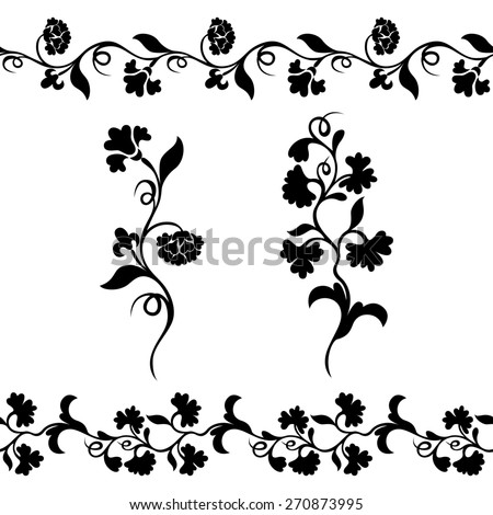 seamless floral border pattern, silhouette design plant ornament