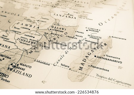 Western Africa map (Geographical view altered on colors/perspective and focus on the edge. Names can be partial or incomplete)