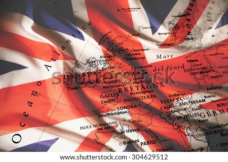 Great Britain map with national flag