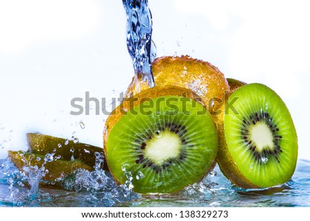 Water splash on kiwi fruit isolated on white background