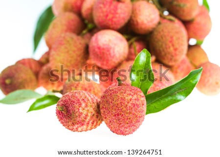 Fresh lychees fruit on white background