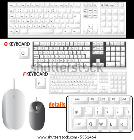 computer keyboard and mouse details vector (F and Q keyboard)