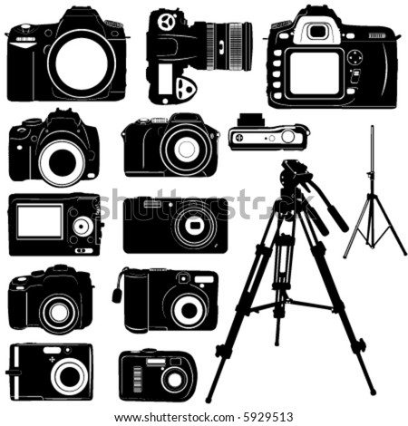 dijital photo camera and tripod vector