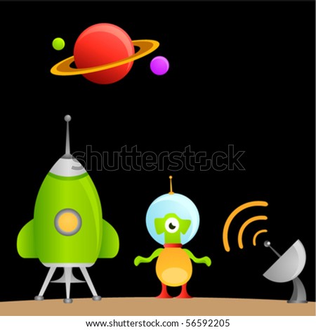 cartoon alien and space