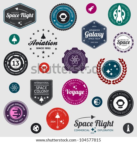 Set of retro and modern space travel badges and labels