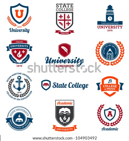 Set of university and college school crests and logo emblems