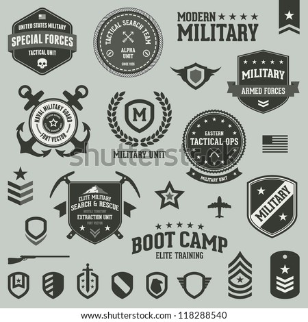 Set of military and armed forces badges and labels logo