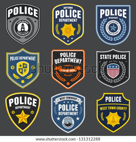 Set of police law enforcement badges and logo patches