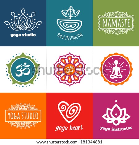 Set of yoga and meditation graphics and logo symbols