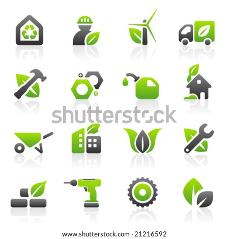 Set of 16 environmental green building and construction icons