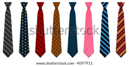 Set of 8 illustrated neck ties for business and casual attire