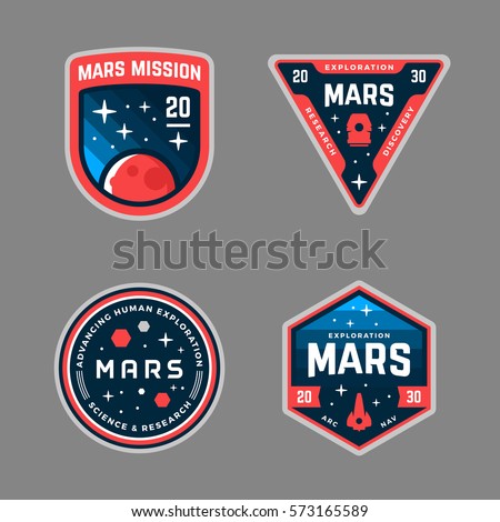 Set of Mars space mission badges and logo emblems