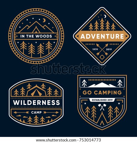 Set of 4 tree line art camp badges