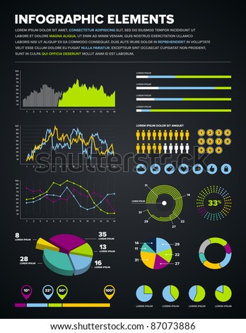 Set of infographic charts, icons, and design elements