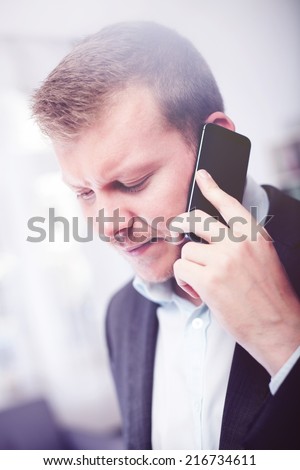 young beard business man call somebody with smartphone done with special color style like instagram
