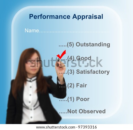 Businesswoman writing performance appraisal concept