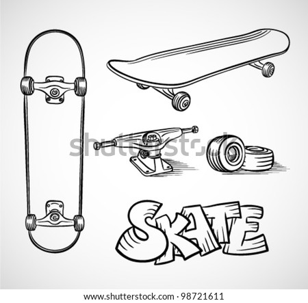 Set Of Skatebording. Sketch. Stock Vector Illustration 98721611 ...