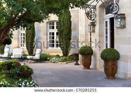 Terrace and garden of a French mansion near Bordeaux