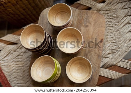Bamboo bowls on a wooden tray