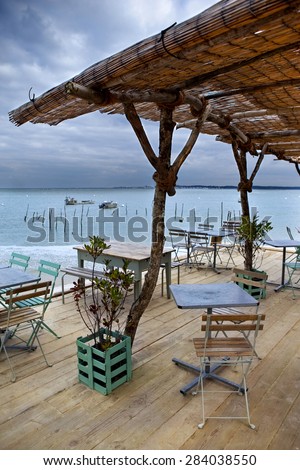 Wooden terrace facing beach near Bordeaux, France