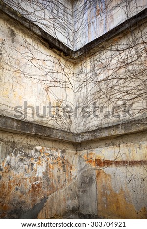 Old and dirty walls of a ruined house