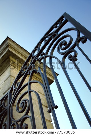 Wrought iron gate at the entrance to a chateau near Bordeaux