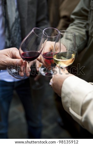 Group of friends tasting wine