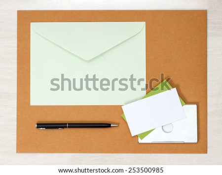 A set of blank envelopes, business card and pen view 3