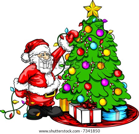 Santa Decorating Tree Stock Vector Illustration 7341850 : Shutterstock