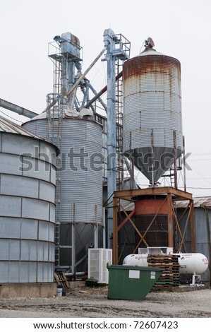 Agricultural site with grain silos and propane tanks