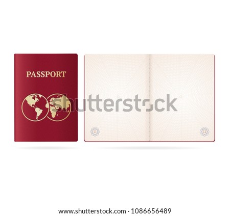 Realistic Detailed 3d Passport Blank and Cover with Globe Document for Tourism and Travel. Vector illustration of id