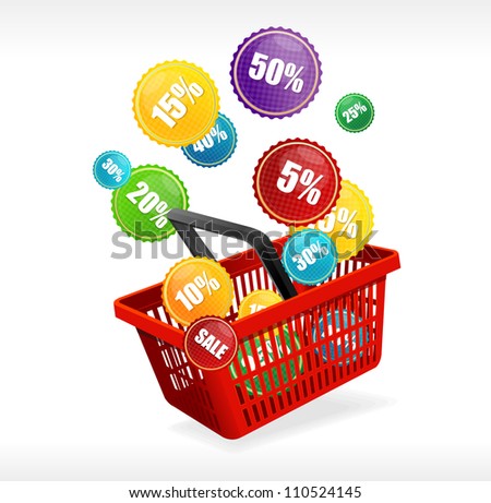 Vector basket and sale labels