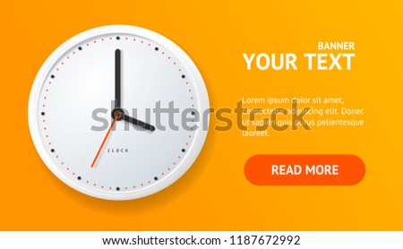 Realistic Detailed 3d Clock Banner Card Horizontal on a Orange with Text for Business Presentation. Vector illustration