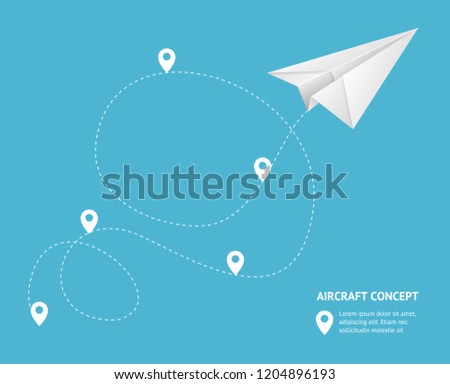 Realistic Detailed 3d Paperplane and Track Aircraft Concept Placard Banner Card Graphic Design for Ad. Vector illustration