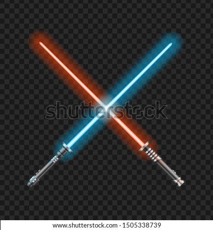 Realistic 3d Detailed Color Jedi Knights Cross on a Transparent Background. Vector illustration of Two Crossed Light Sword