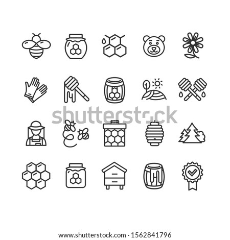 Honey Sign Black Thin Line Icon Set Include of Beekeeper, Beehive and Insect. Vector illustration of Icons